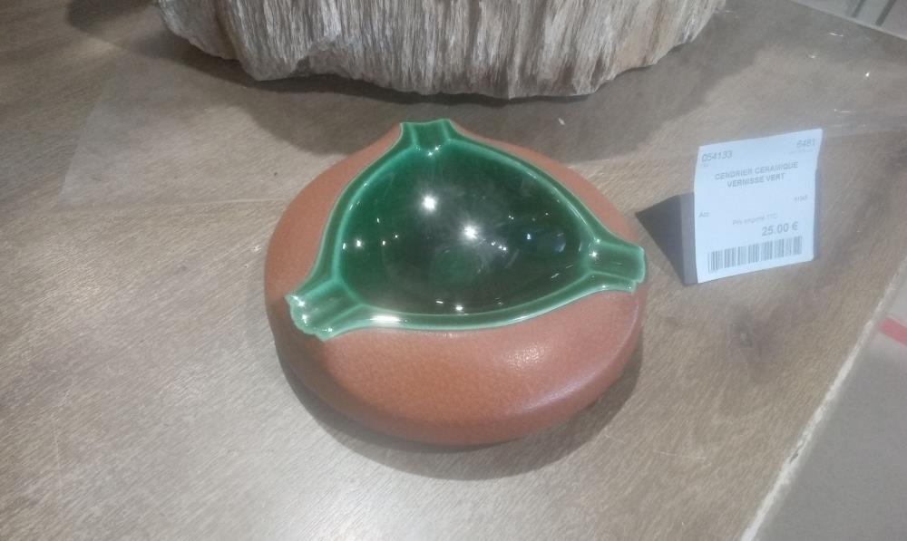 CENDRIER CERAMIQUE VERNISSE VERT