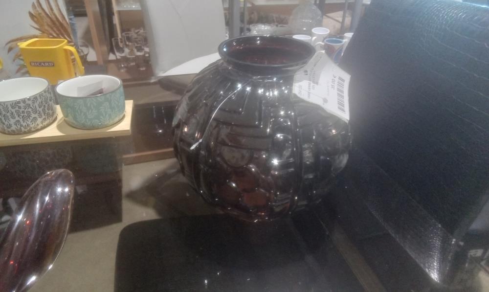 VASE VERRE ART DECO BOULE COL EN L'ETAT