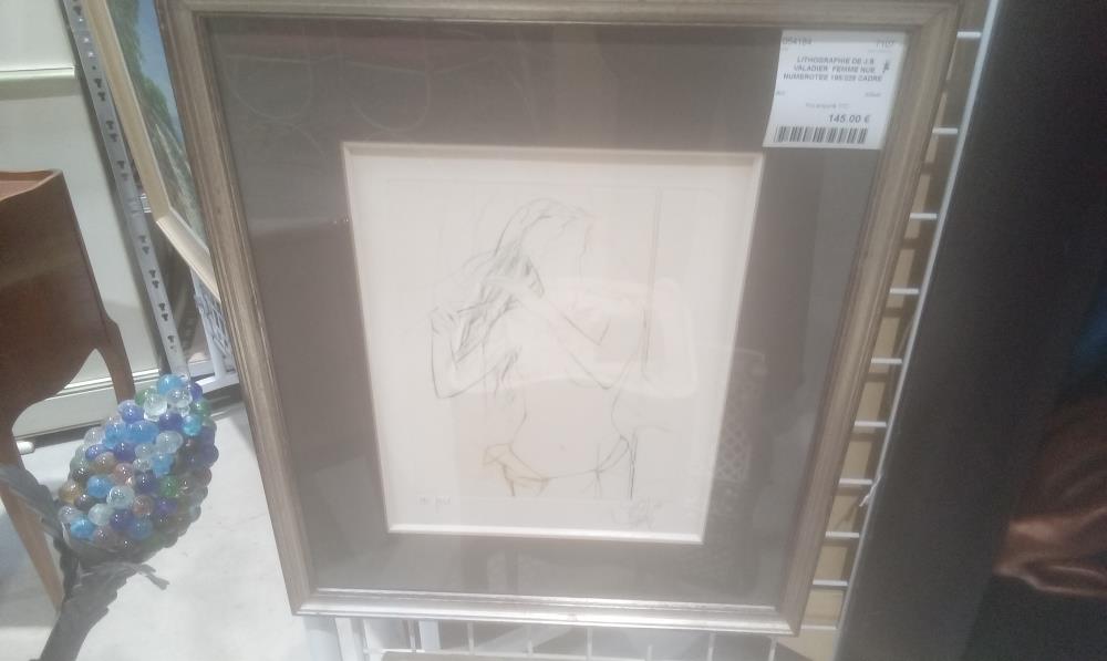 LITHOGRAPHIE DE J.B VALADIER  FEMME NUE NUMEROTEE 195/225 CADRE DORE