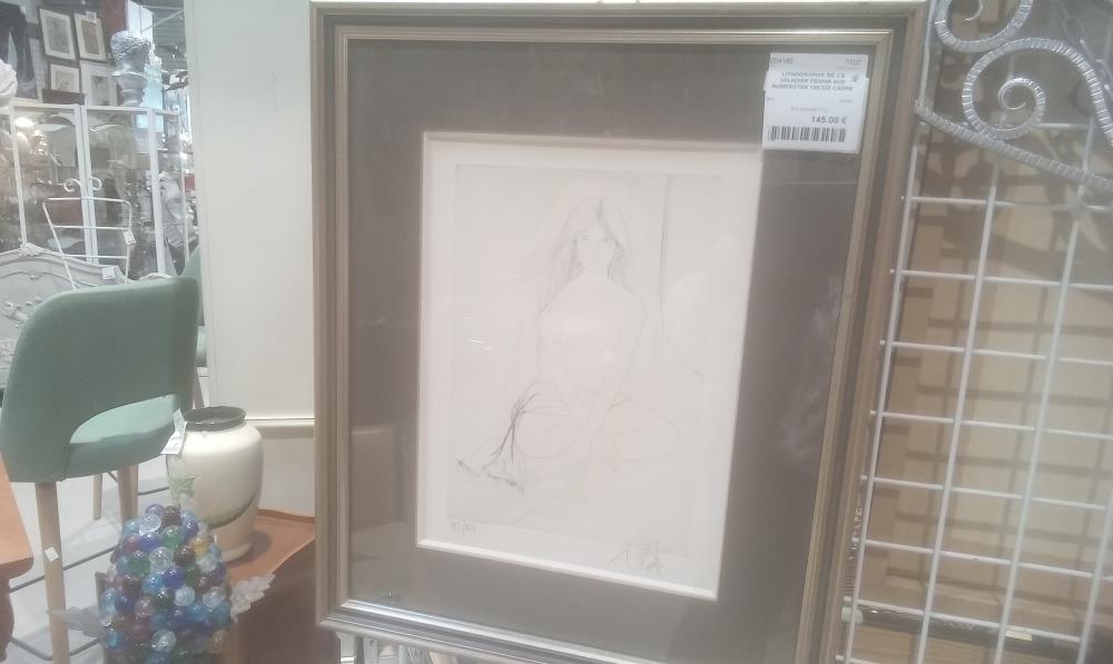 LITHOGRAPHIE DE J.B VALADIER FEMME NUE NUMEROTEE 195/225 CADRE DORE