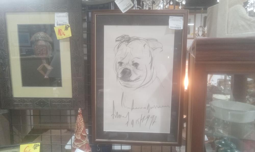 TABLEAU AQUARELLE  BULLDOGUE CADRE 2 TONS