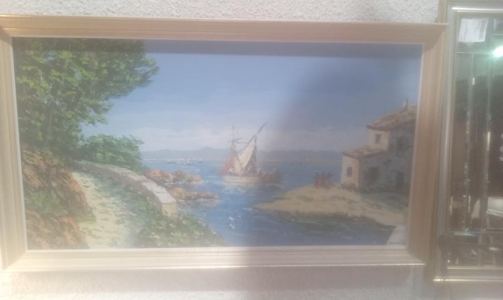 TABLEAU HSP VUE DE BORD DE MER CADRE BEIGE SBD R.DAMIETTE