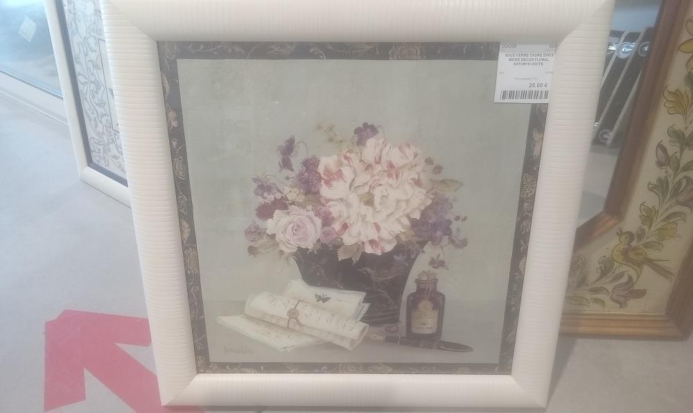 SOUS VERRE CADRE EPAIS BEIGE DECOR FLORAL KATHRYN WHITE