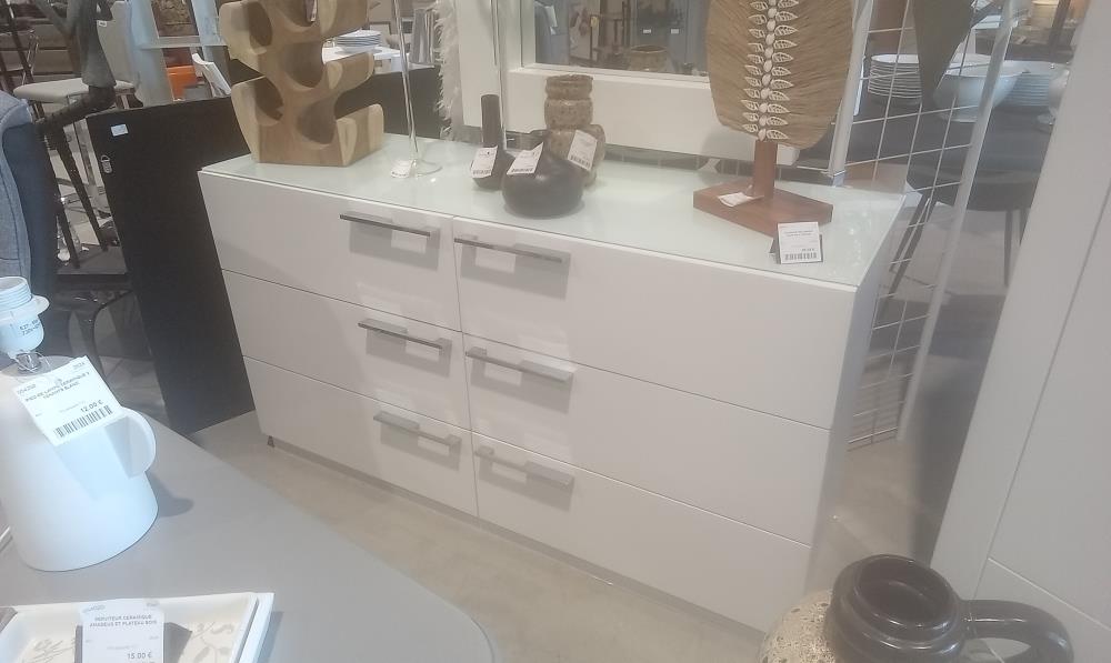 COMMODE MELAMINEE BLANCHE 6 TIROIRS