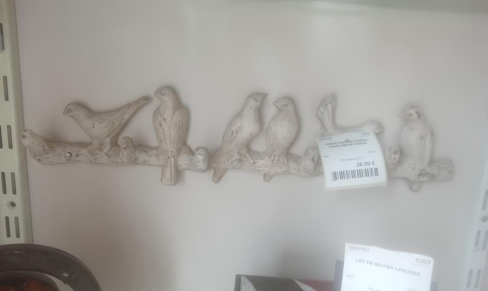 PORTE MANTEAU MURAL FONTE DECOR OISEAU