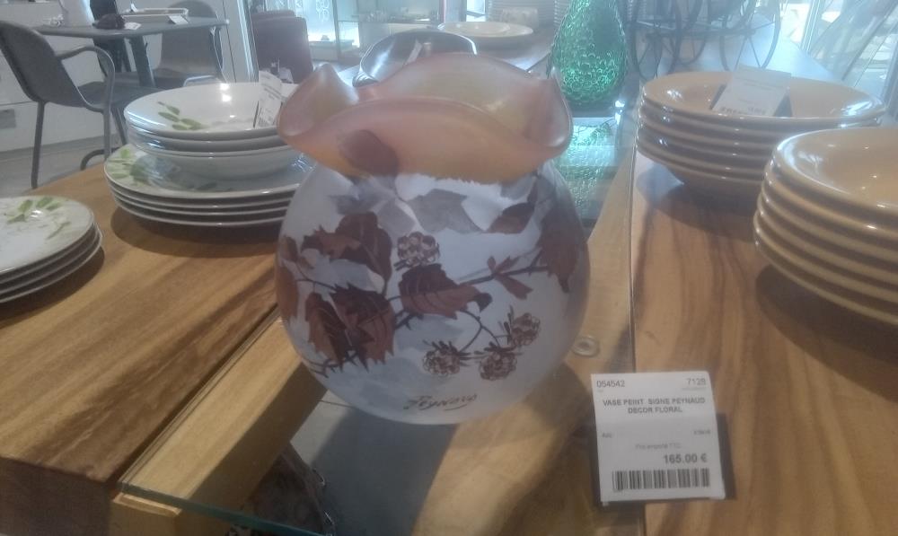 VASE PEINT  SIGNE PEYNAUD DECOR FLORAL