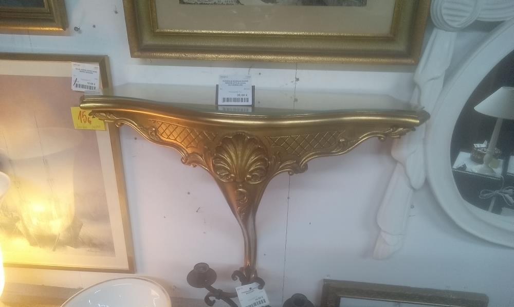 CONSOLE MURALE DOREE RESINE STYLE LOUIS XV+VERRE GM