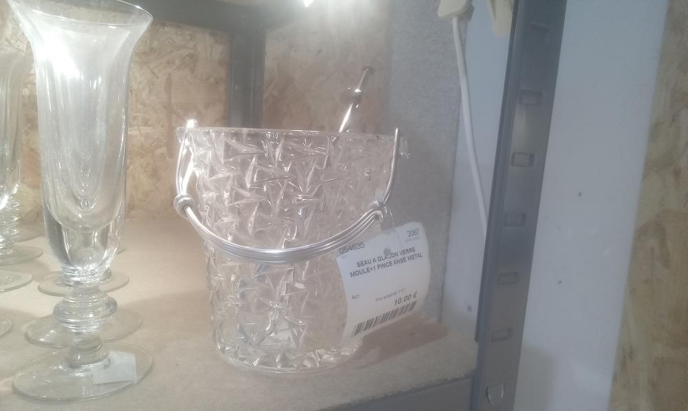 SEAU A GLACON VERRE MOULE+1 PINCE ANSE METAL