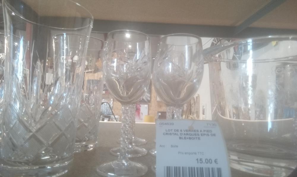 LOT DE 6 VERRES A PIED CRISTAL D'ARQUES EPIS DE BLE+BOITE