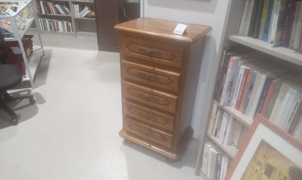 MEUBLE 5 TIROIRS RUSTIQUE PLACAGE CHENE