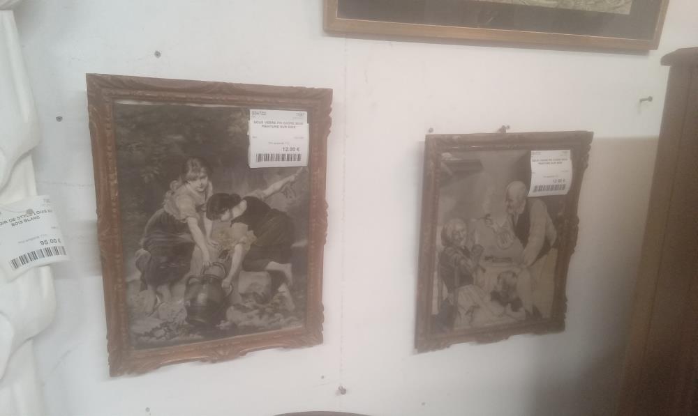 SOUS VERRE PM CADRE BOIS PEINTURE SUR SOIE