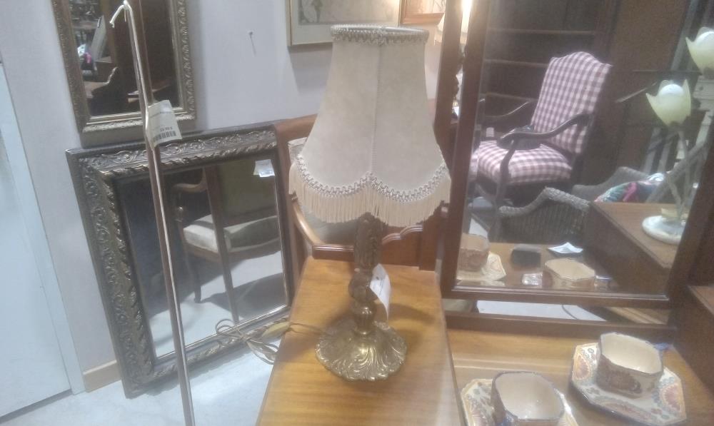 LAMPE PIED BRONZE+ABATJOUR TISSUS