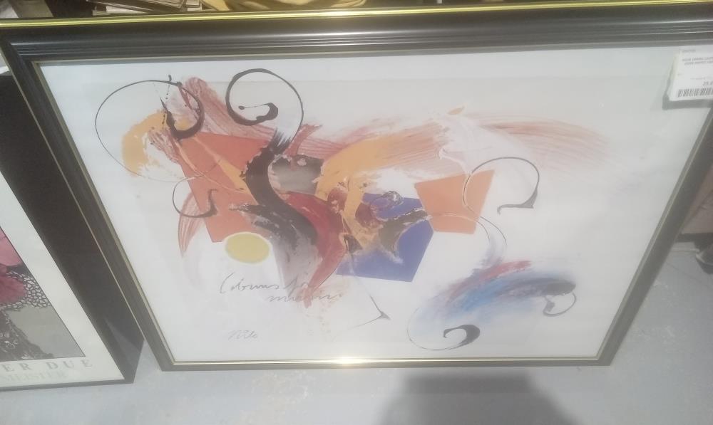 SOUS VERRE CADRE NOIR ET DORE REPRO ABSTRAITE