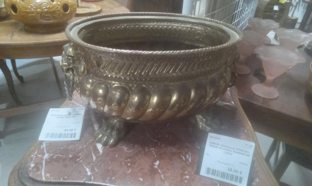 JARDINIERE LAITON 2ANSES 2 ANSES TETE LION