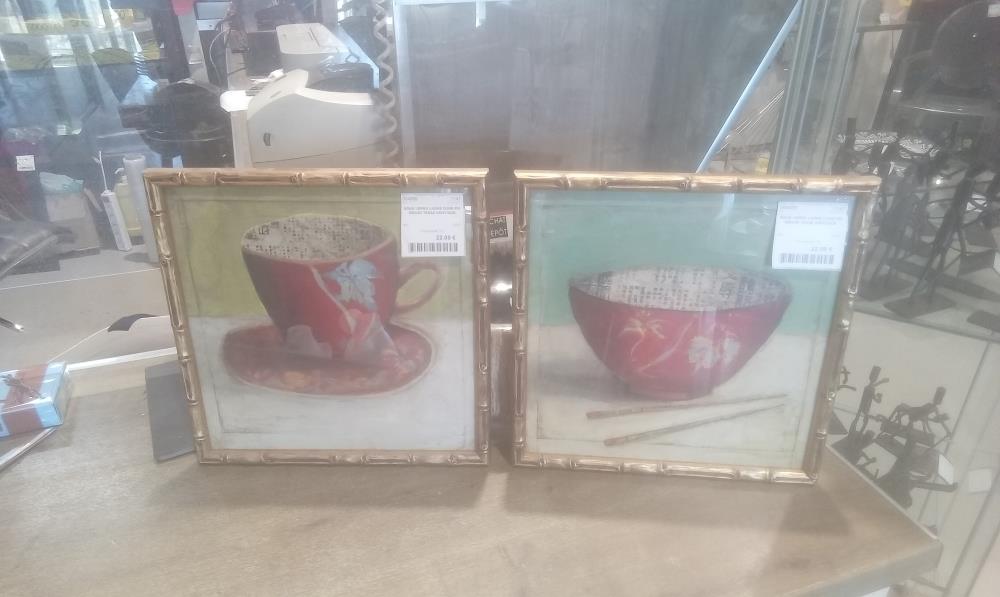 SOUS VERRE CADRE DORE PM DECOR TASSE ASIATIQUE