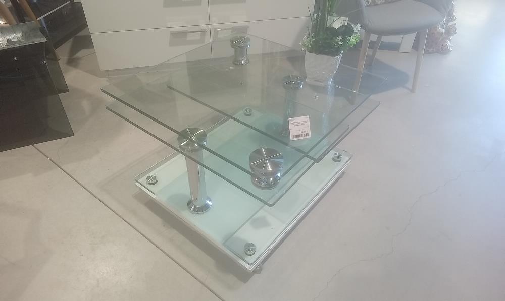 TABLE BASSE DESIGN VERRE AVEC PLATEAU PIVOTANT SOCLE EN L'ETAT