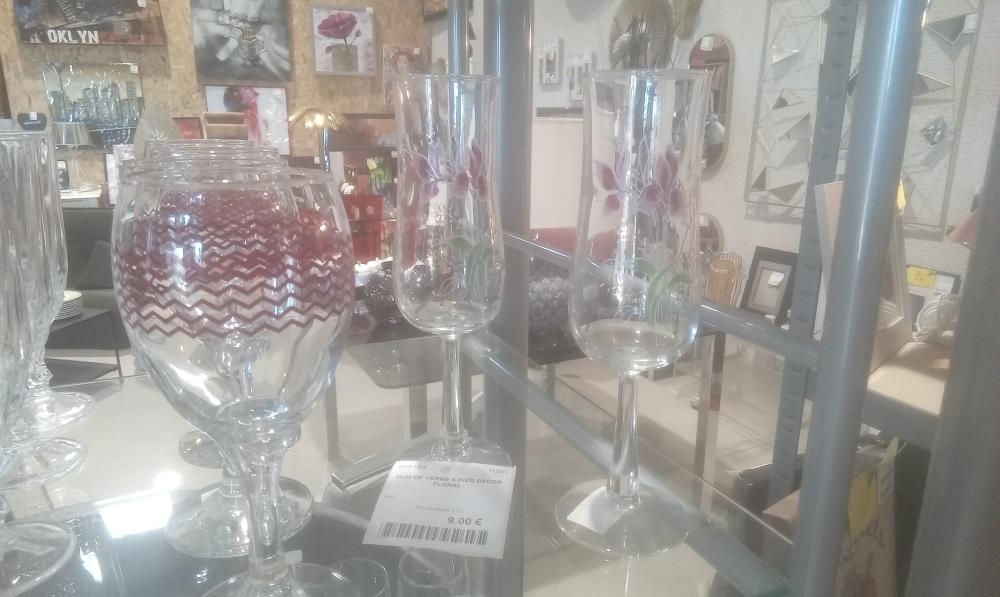 DUO DE VERRE A PIED DECOR FLORAL