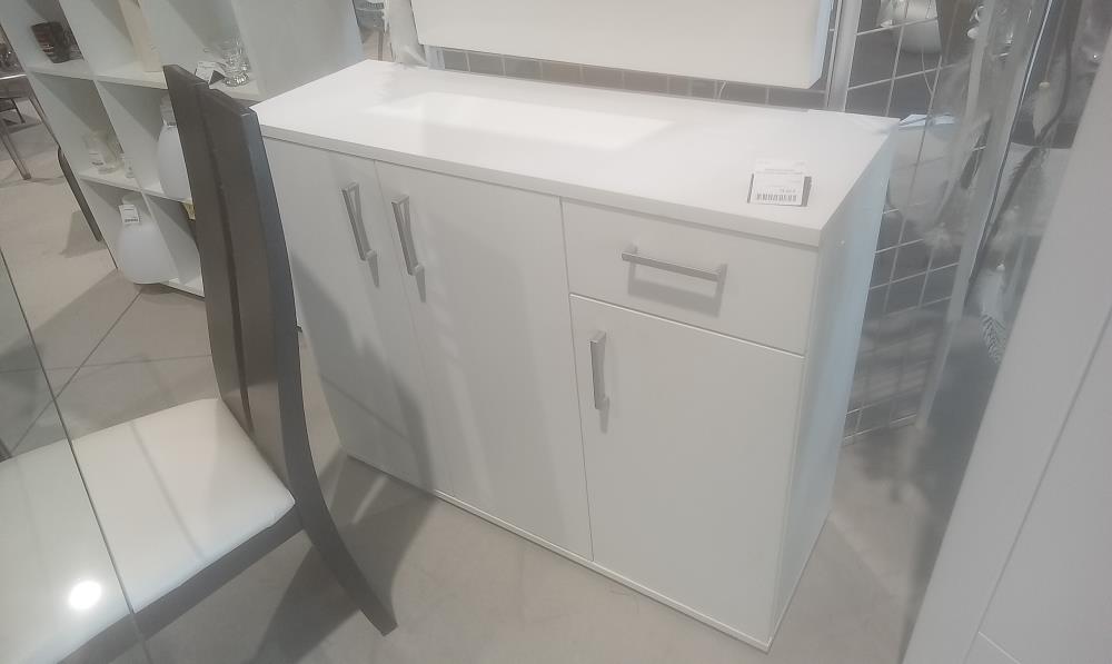 MEUBLE BAS BLANC  MELAMINE 3 PORTES +1 TIROIR