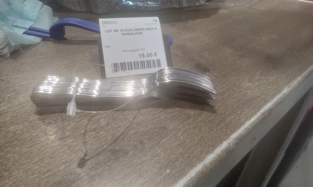 LOT DE 10 CUILLERES INOX A COQUILAGE