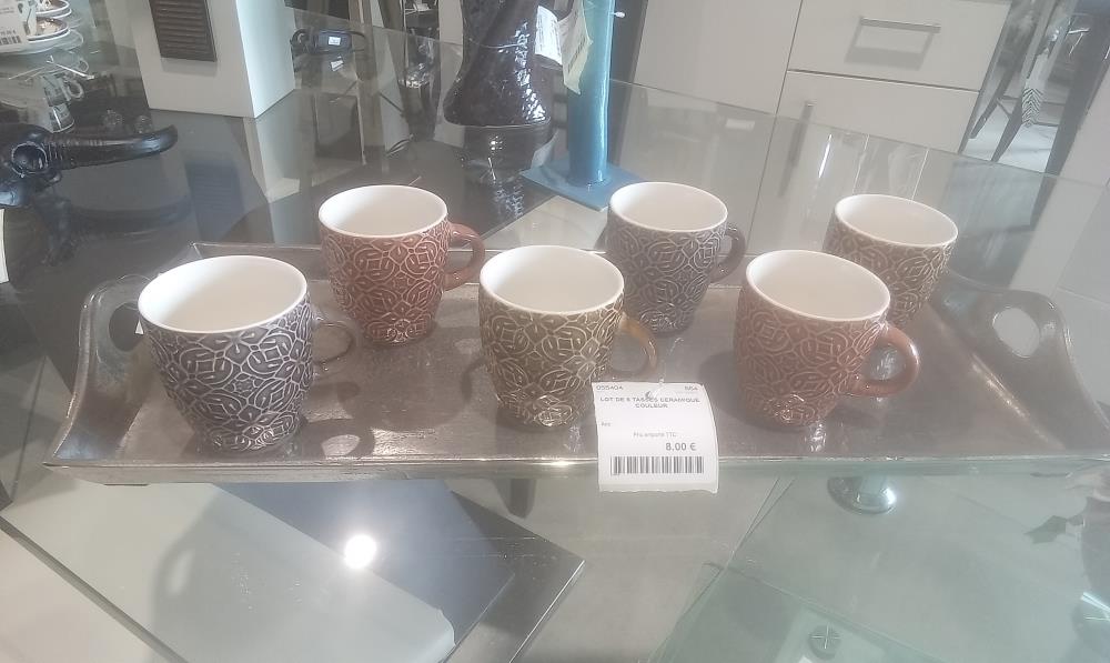 LOT DE 6 TASSES CERAMIQUE COULEUR