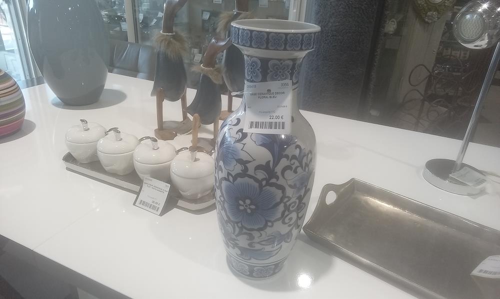 VASE CERAMIQUE DECOR FLORAL BLEU