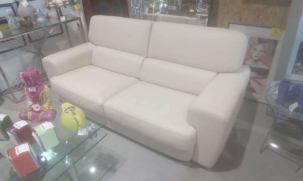 CANAPE CUIR BEIGE 3 PLACES