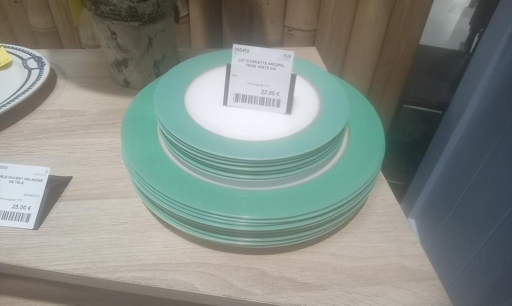LOT D'ASSIETTE ARCOPAL FRISE VERTE GM