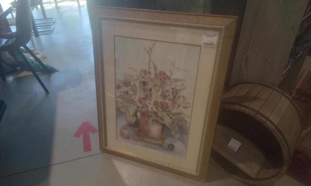 SOUS VERRE AQUARELLE BOUQUET CADRE DORE GM SBG DIANA ROOS