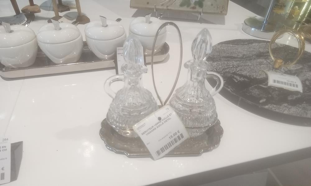 SERVITEUR VERRE HUILLE ET VINAIGRE SOCLE METAL