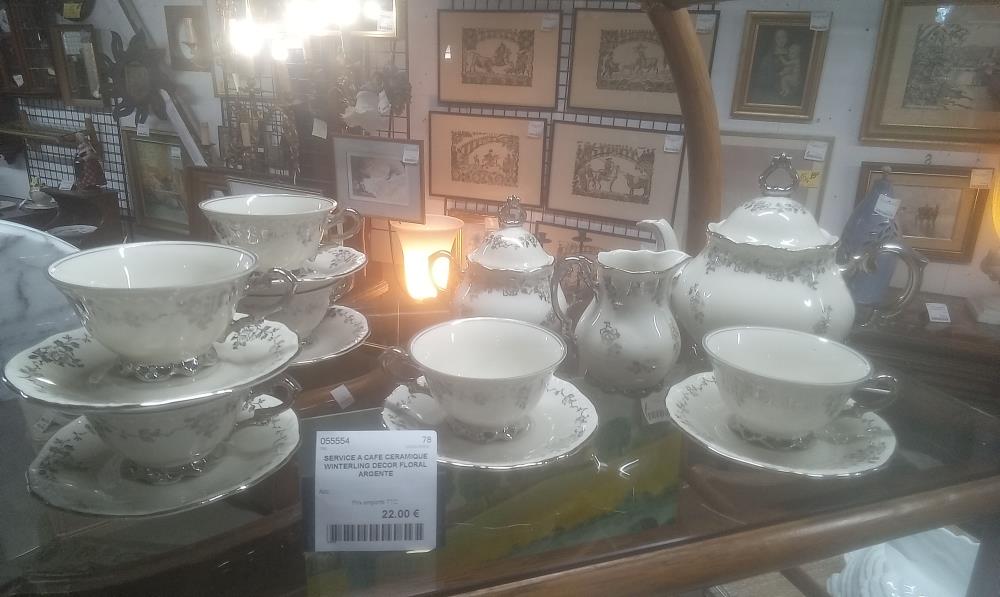 SERVICE A CAFE CERAMIQUE WINTERLING DECOR FLORAL ARGENTE