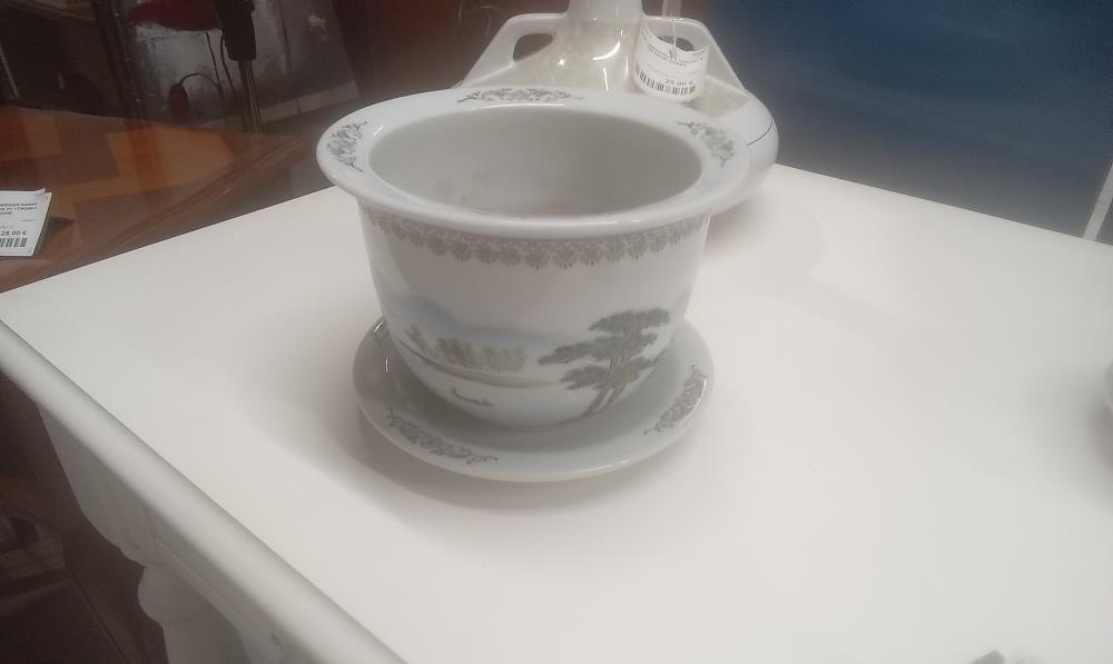 POT+CACHE POT FAIENCE DECOR ASIATIQUE