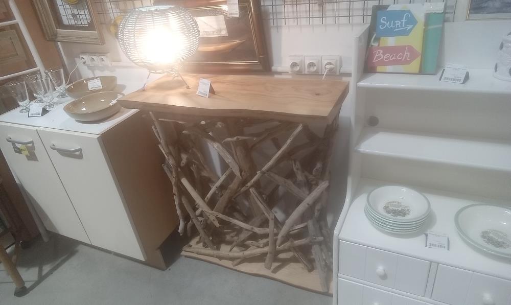 CONSOLE BOIS FLOTTE AVEC PLATEAU BOIS