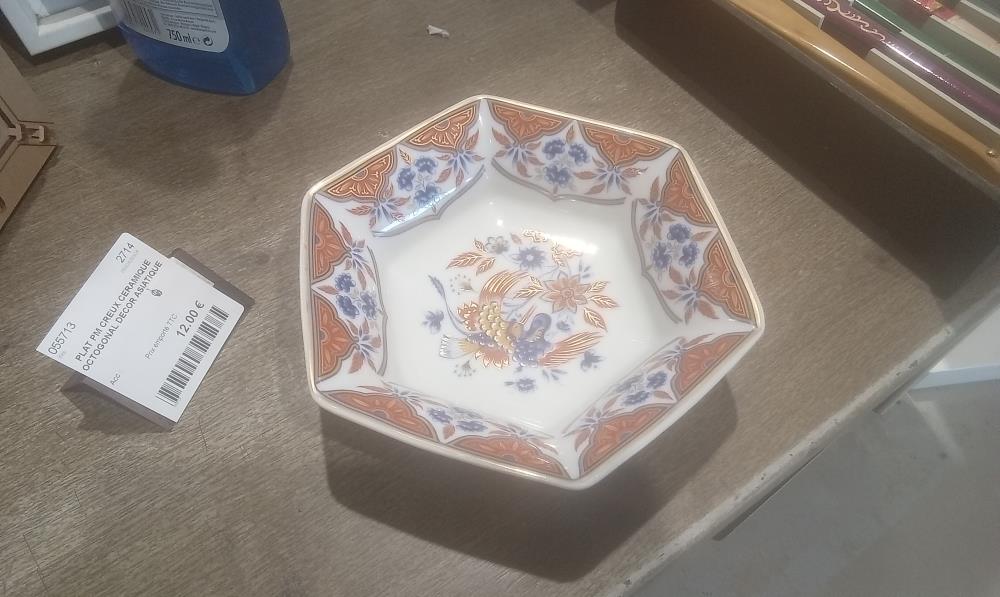 PLAT PM CREUX CERAMIQUE OCTOGONAL DECOR ASIATIQUE