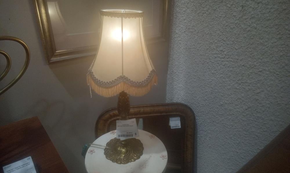 LAMPE PIED BRONZE+ABATJOUR TISSUS