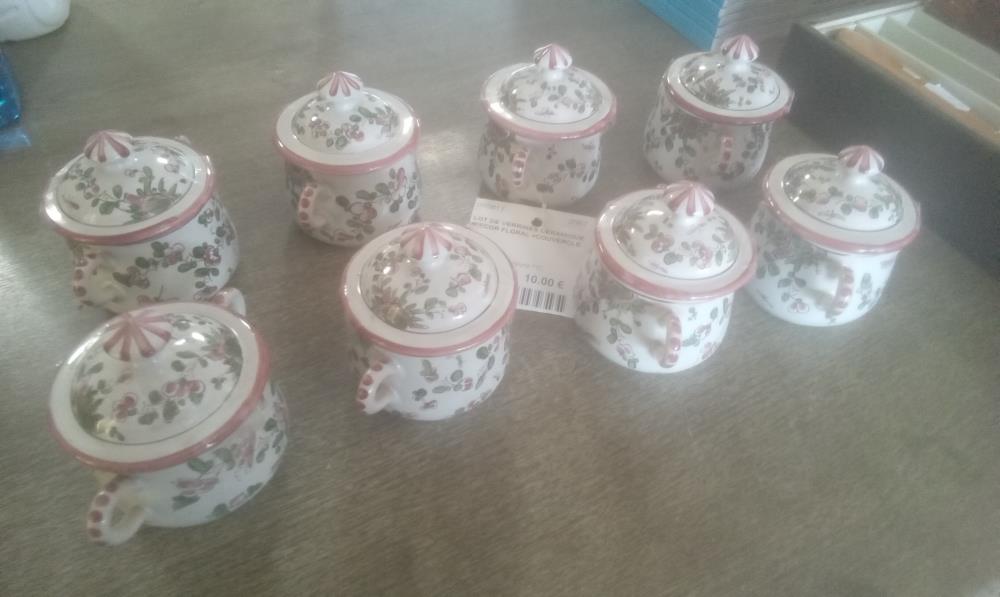 LOT DE VERRINES CERAMIQUE DECOR FLORAL +COUVERCLE