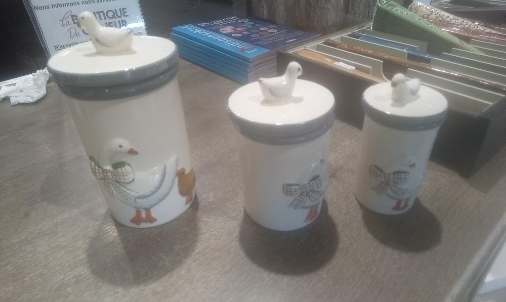 LOT DE 3 POTS  CERAMIQUE DECOR CANARD