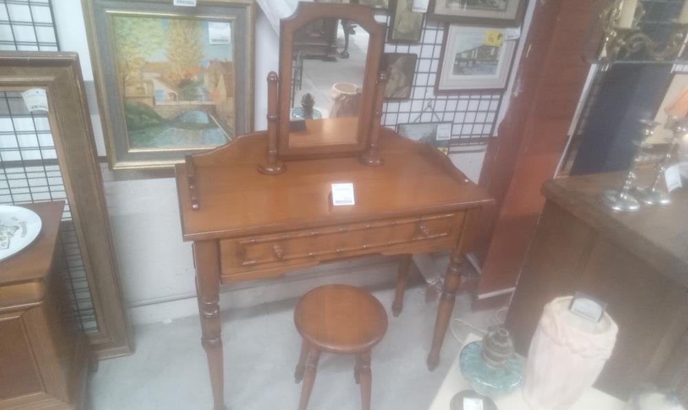 COIFFEUSE+TABOURET 1 TIROIR PLAQUEE MERISIER