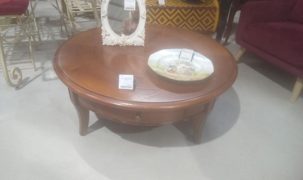 TABLE BASSE MERISIER MASSIF +2 TIROIRS+PLATEAU TOURNANT