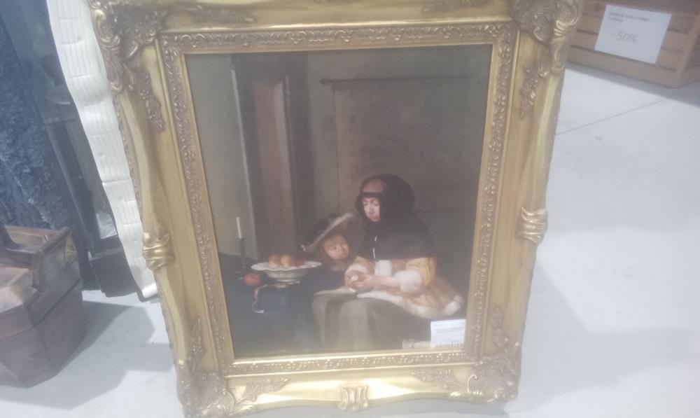 TABLEAU HST CADRE EPAIS SCULPTE  SCENE DE VIE