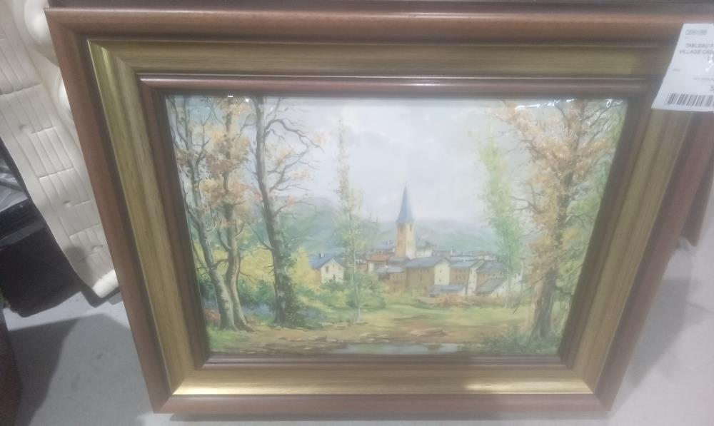 TABLEAU PLAQUE EMAILLEE VILLAGE CADRE BOIS PROCEDE CADIOU