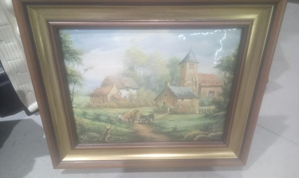 TABLEAU PLAQUE EMAILLEE LA FERME CADRE BOIS PROCEDE CADIOU