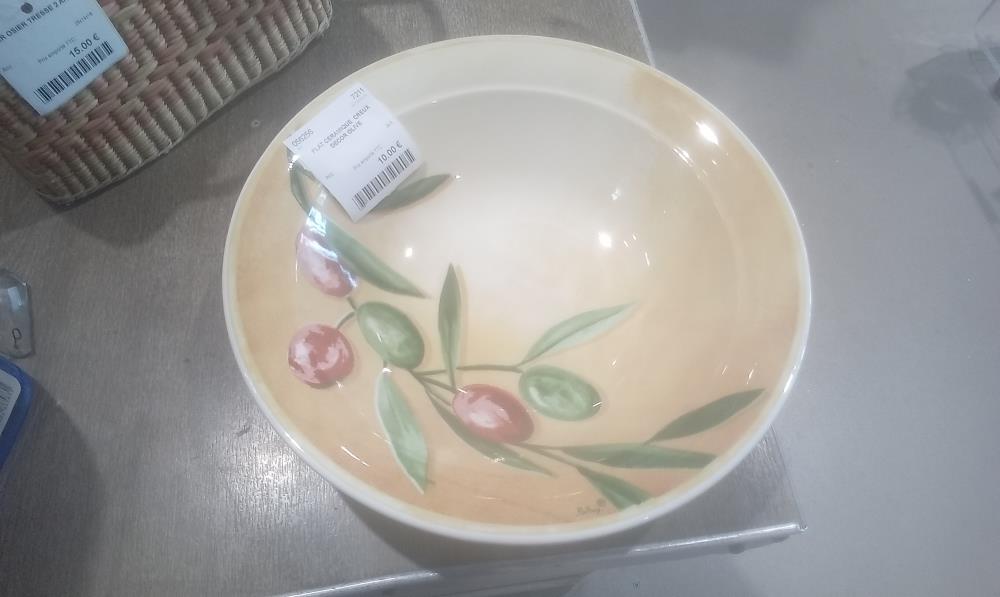 PLAT CERAMIQUE  CREUX DECOR OLIVE
