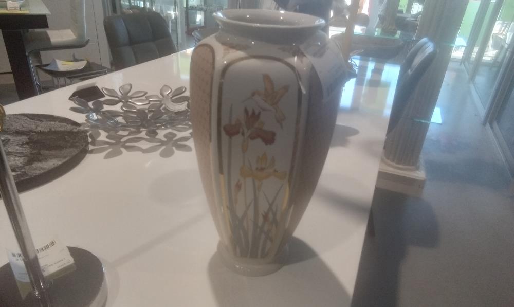 VASE CERAMIQUE DECOR OISEAU ET IRIS