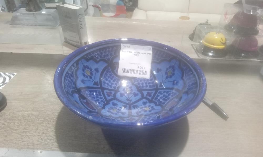 PLAT CREUX TERRE CUITE SAFI BLEU