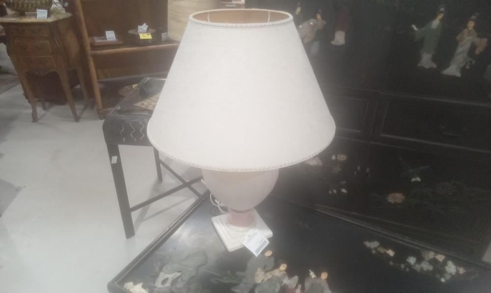 LAMPE CERAMIQUE 2TONS+ABATJOUR BLANC