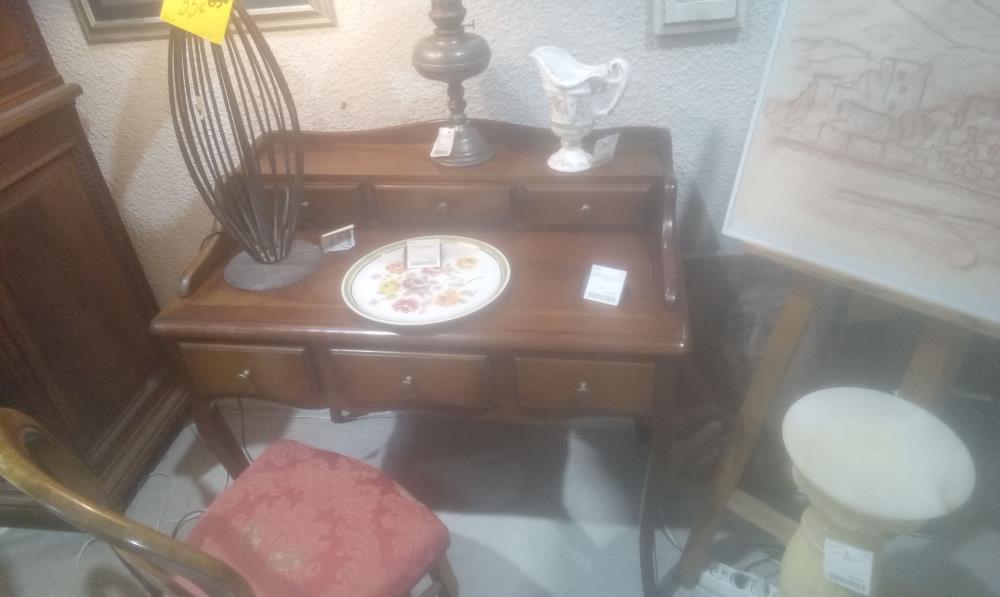 BUREAU BONHEUR DU JOUR MERISIER MASSIF 6 TIROIRS EN 2 PARTIES