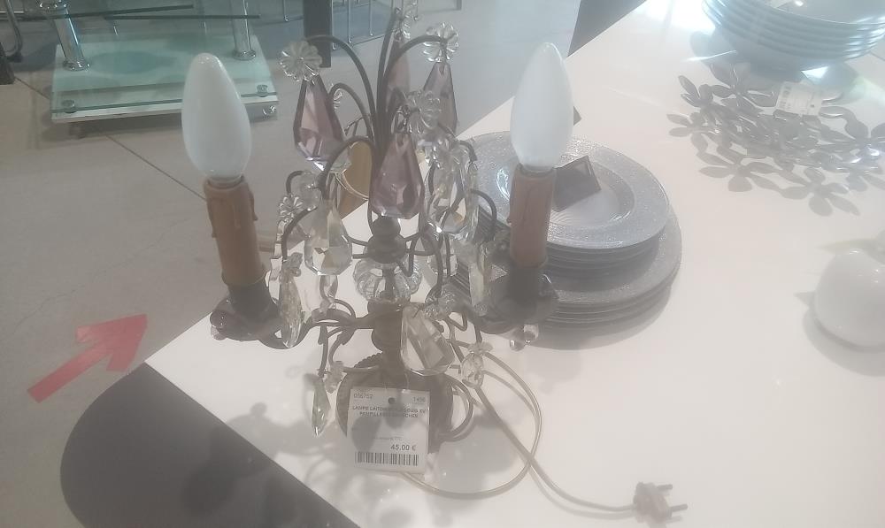 LAMPE LAITON STYLE LOUIS XV PAMPILLES+2 BRANCHES