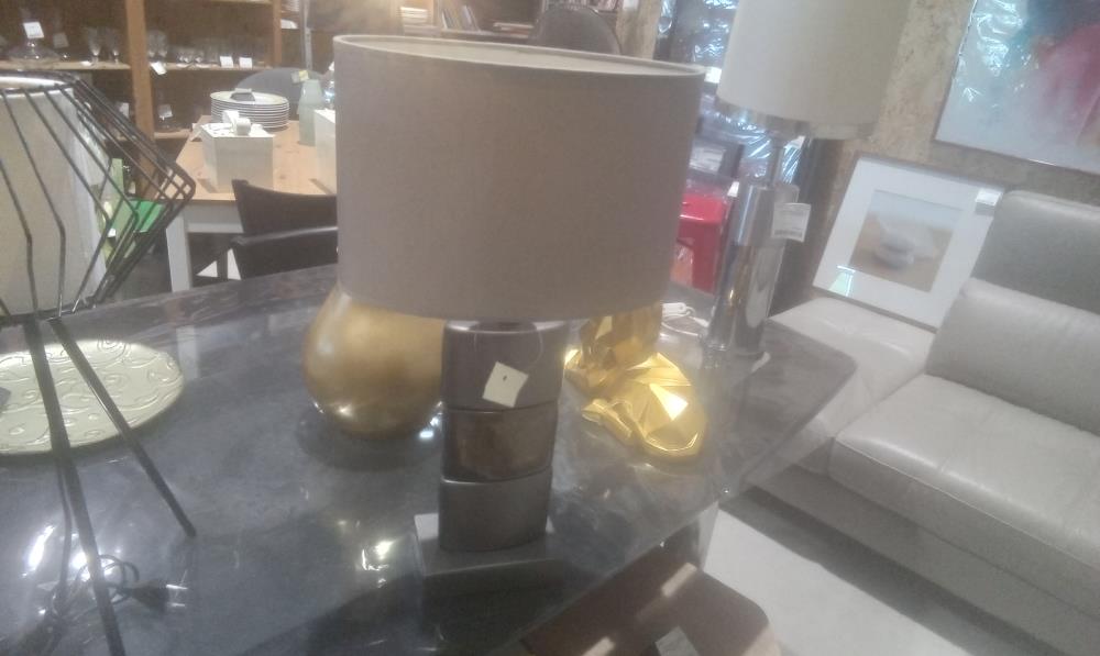 LAMPE CERAMIQUE ARGENTE+ABATJOUR GRIS