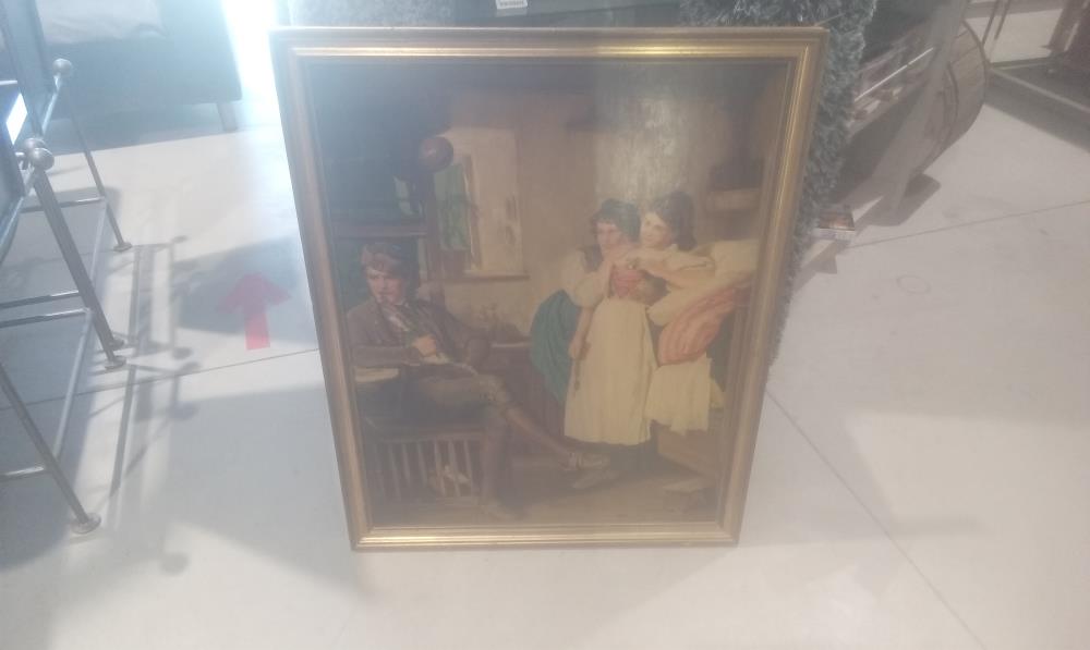 TABLEAU SCENE AVEC PERSONNAGE SBD CADRE DORE