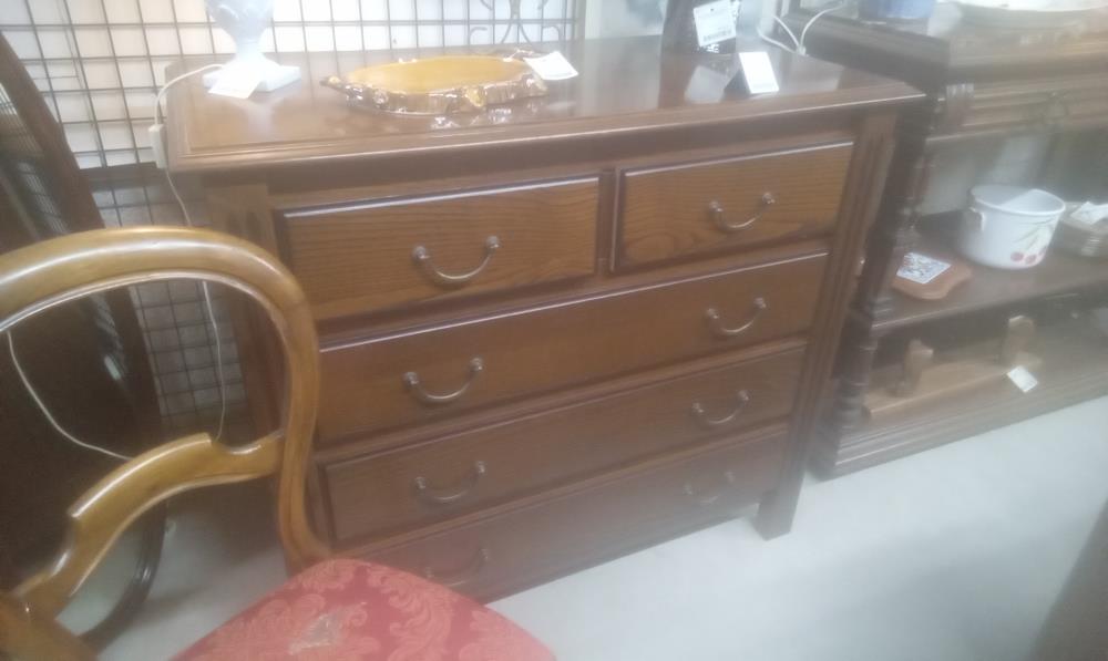 COMMODE RUSTIQUE PLACAGE CHENE 5 TIROIRS